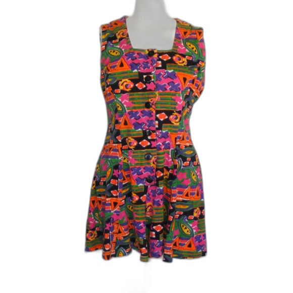 DASHERS Romper, M, Bold Print, Multicolor, VINTAGE, Shorts Sleeveless Geometric - Picture 12 of 15